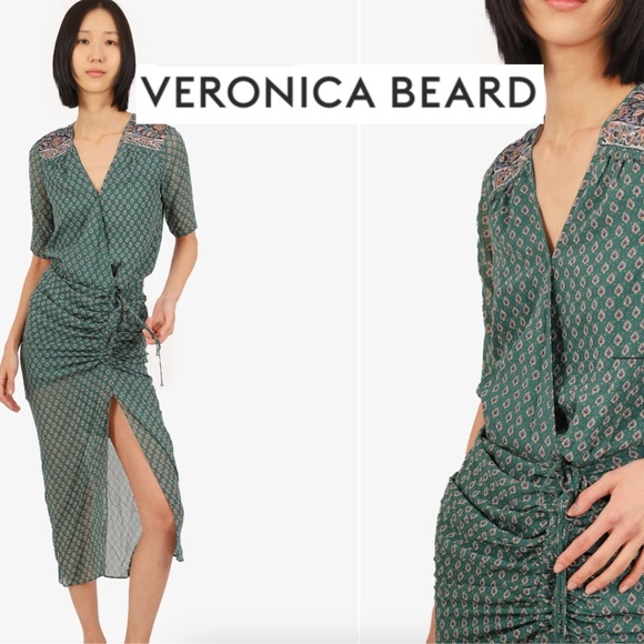 Veronica Beard Dresses & Skirts - Veronica Beard Green Paisley V neck ruched dress,      GD1177